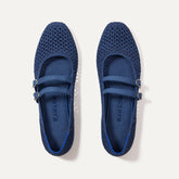 The Double Buckle Mary Jane in Blue Mesh shown from the top.