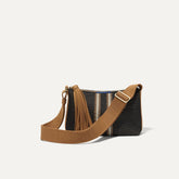 PLP |The Casual Crossbody in Coffee Market Stripe shown from the front.