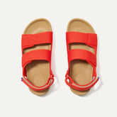 The Kids Double Strap Sandal in Firetruck Red shown from the top.