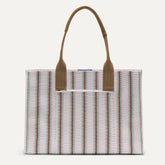 PLP |The Classic Tote in Watermelon Market Stripe, shown from the front.