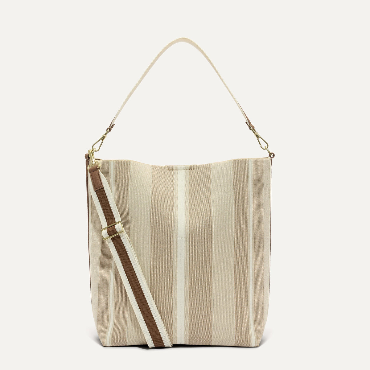 PLP |The Bucket Bag in Oat Latte shown from the front.