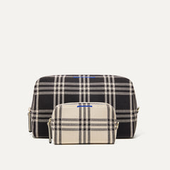 PLP |The Universal Pouch Set in Black and Cream Plaid, shown from the front.