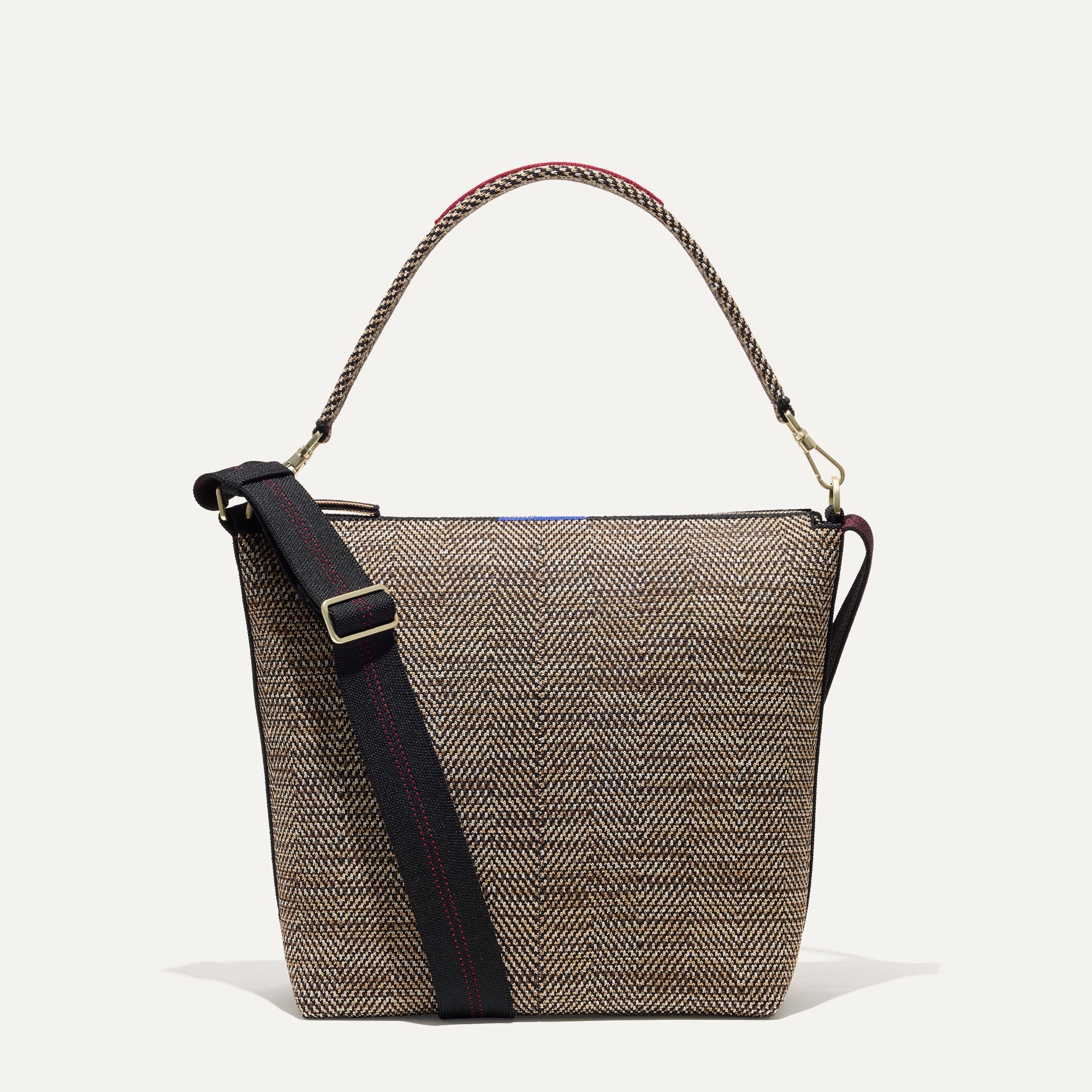 PLP |The Mini Zip Bucket in Cacao Herringbone shown from the front.