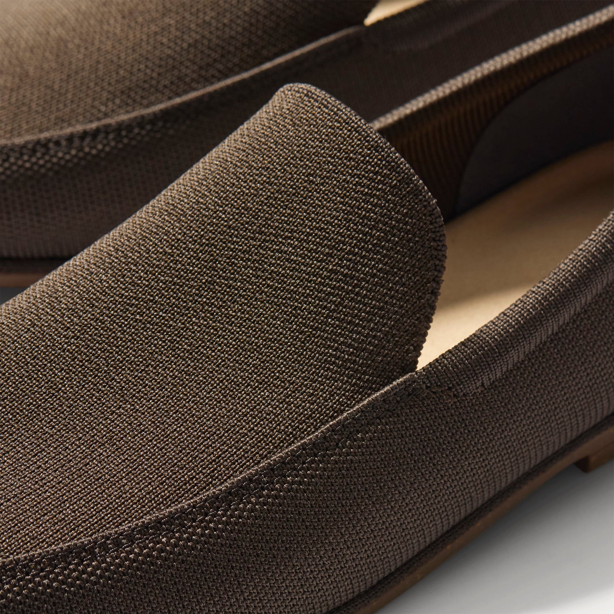 Close up of the toe and vamp of The Ravello Loafer in Dark Bistro.