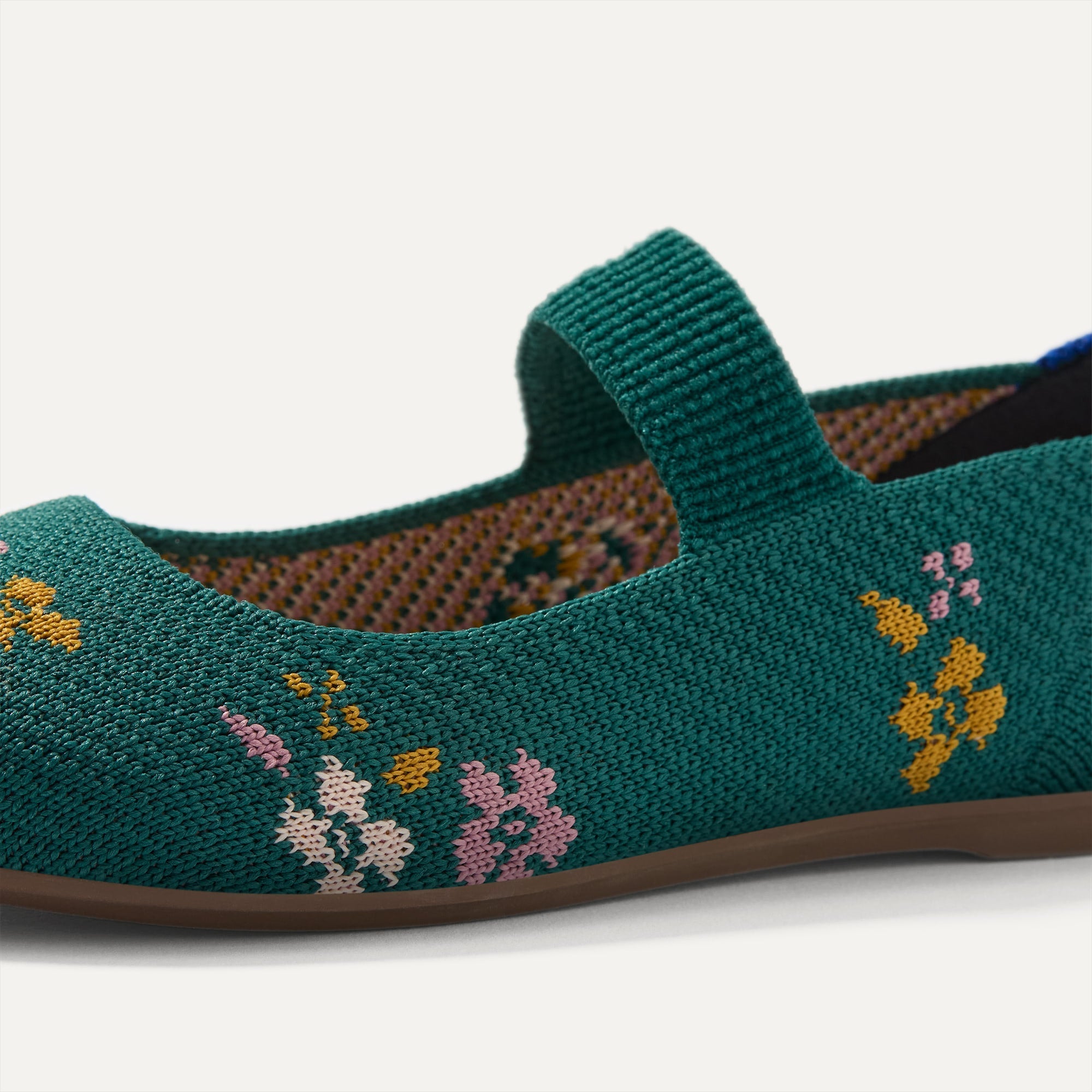 Close up of the toe and vamp of The Kids Mary Jane in Everglade Twig.