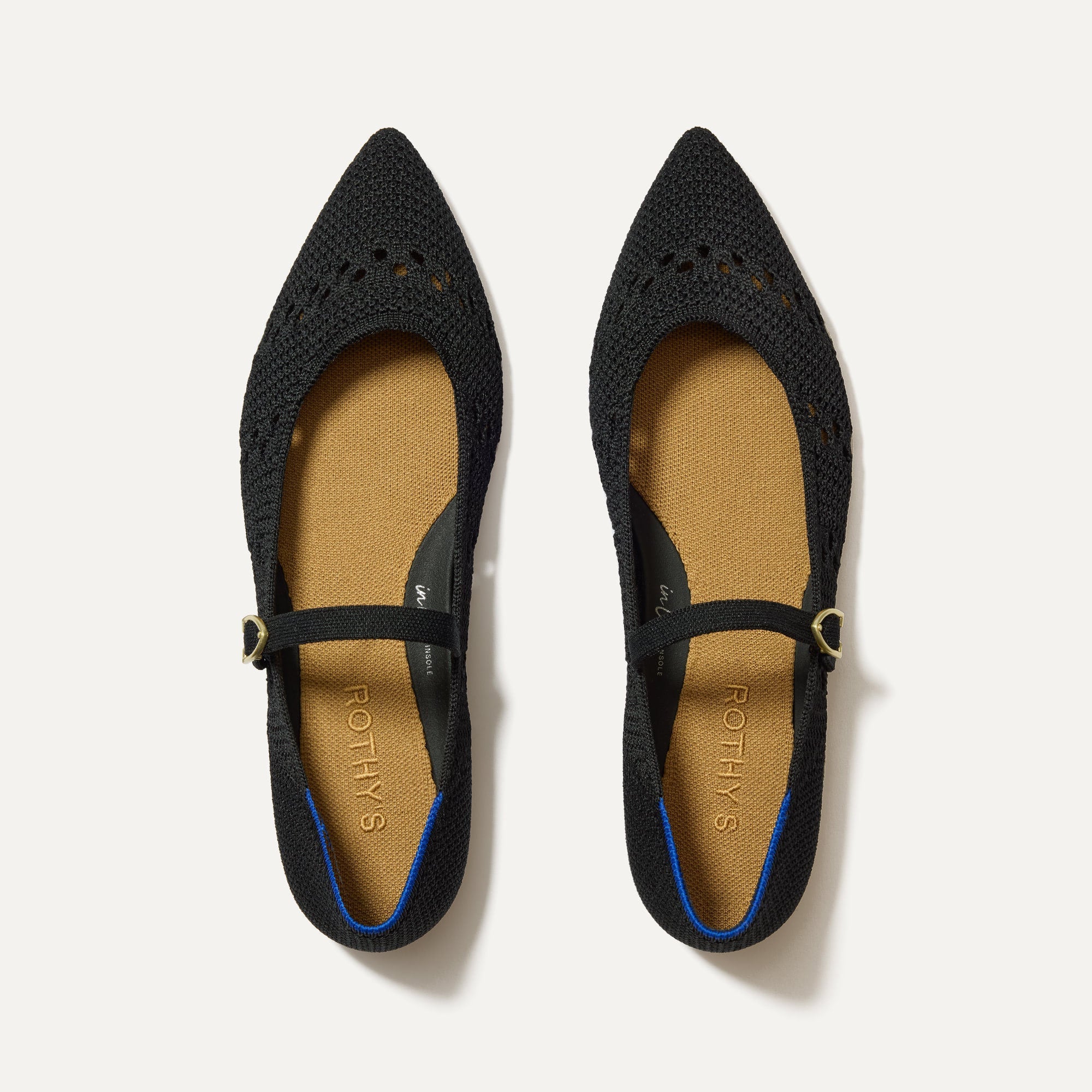 The Point Mary Jane II in Black Crochet shown from the top. 