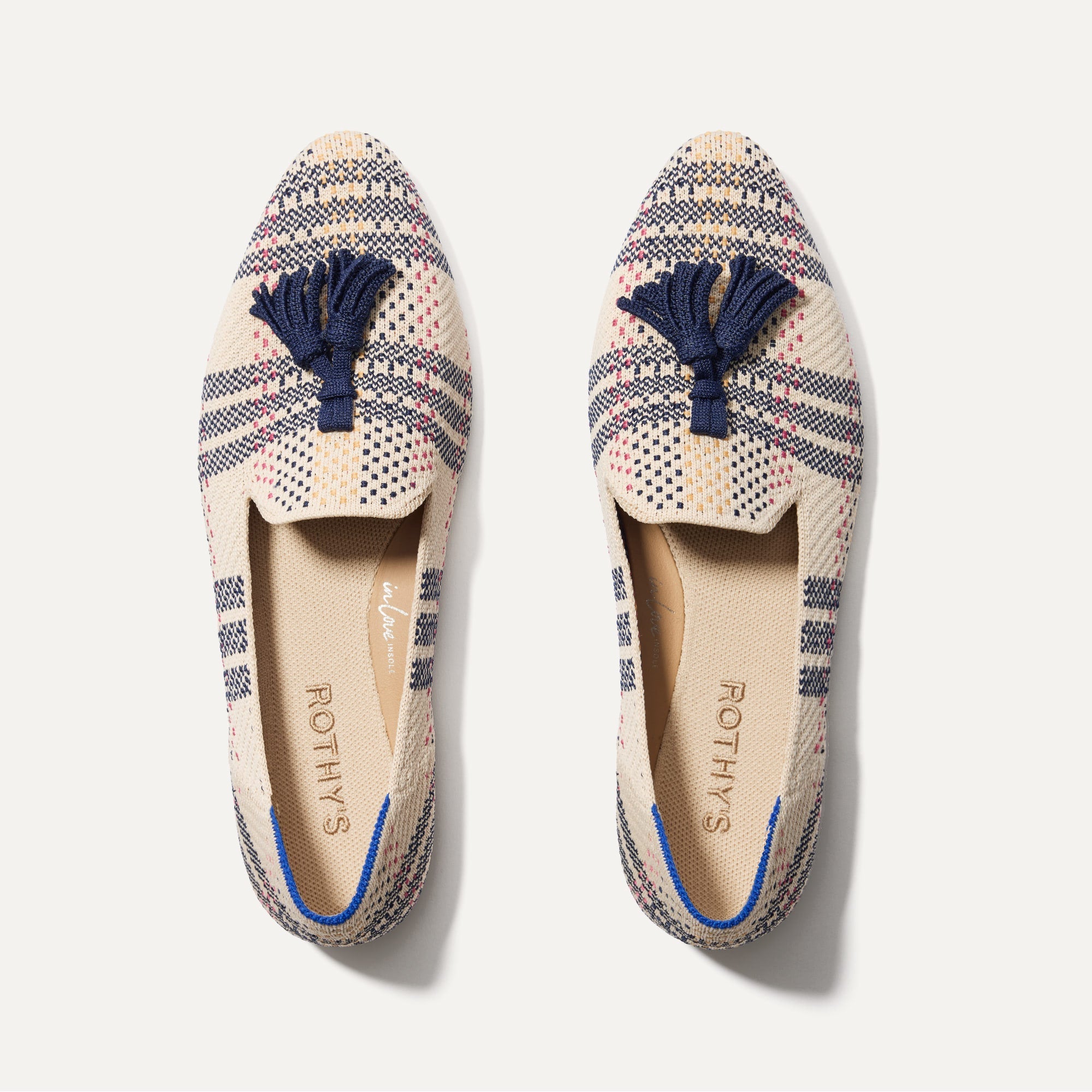 The Almond Tassel Loafer in Spring Plaid shown from the top. 