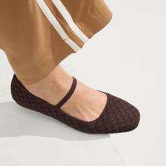 hover | Model wearing The Max Square Mary Jane in Chocolate.