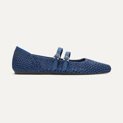 side | The Double Buckle Mary Jane in Blue Mesh shown from the side.