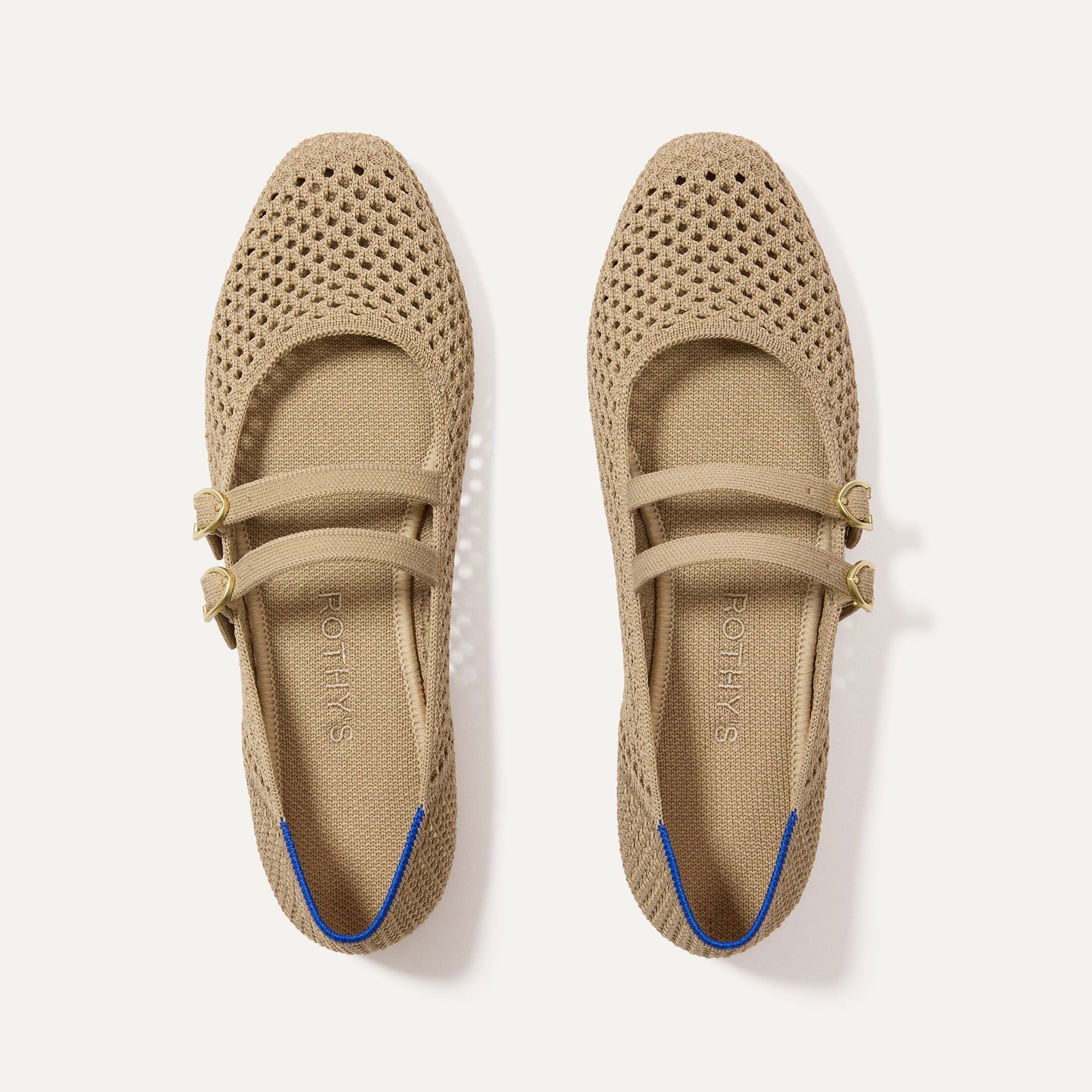 The Double Buckle Mary Jane in Dune Mesh shown from the top.