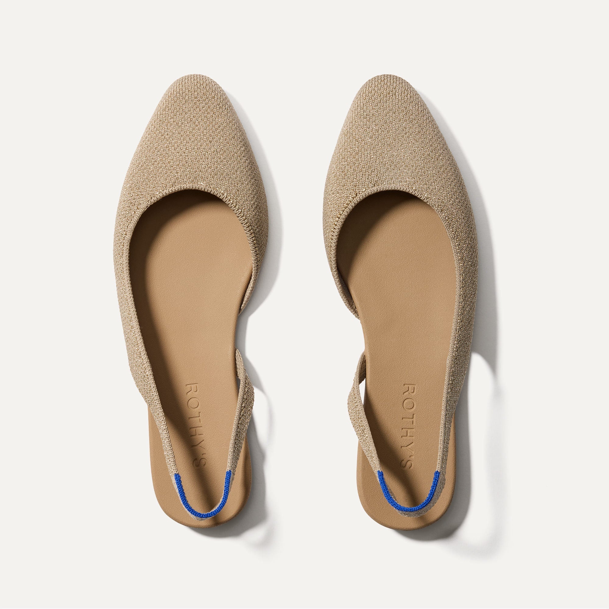 The Almond Slingback in Metallic Prosecco shown from the top.