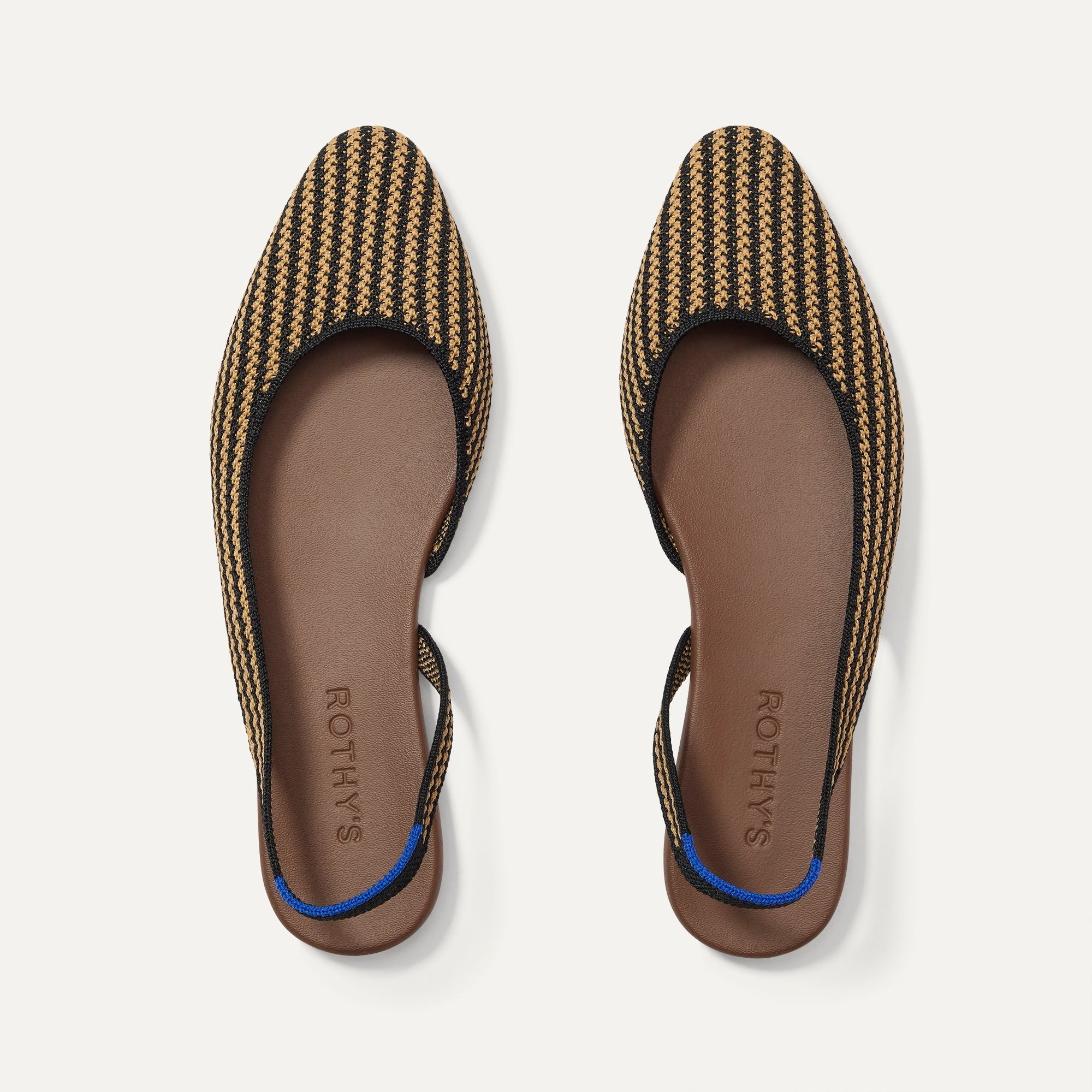 The Almond Slingback in Butterscotch Stripe shown from the top.