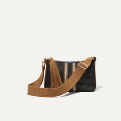 PLP |The Casual Crossbody in Coffee Market Stripe shown from the front.