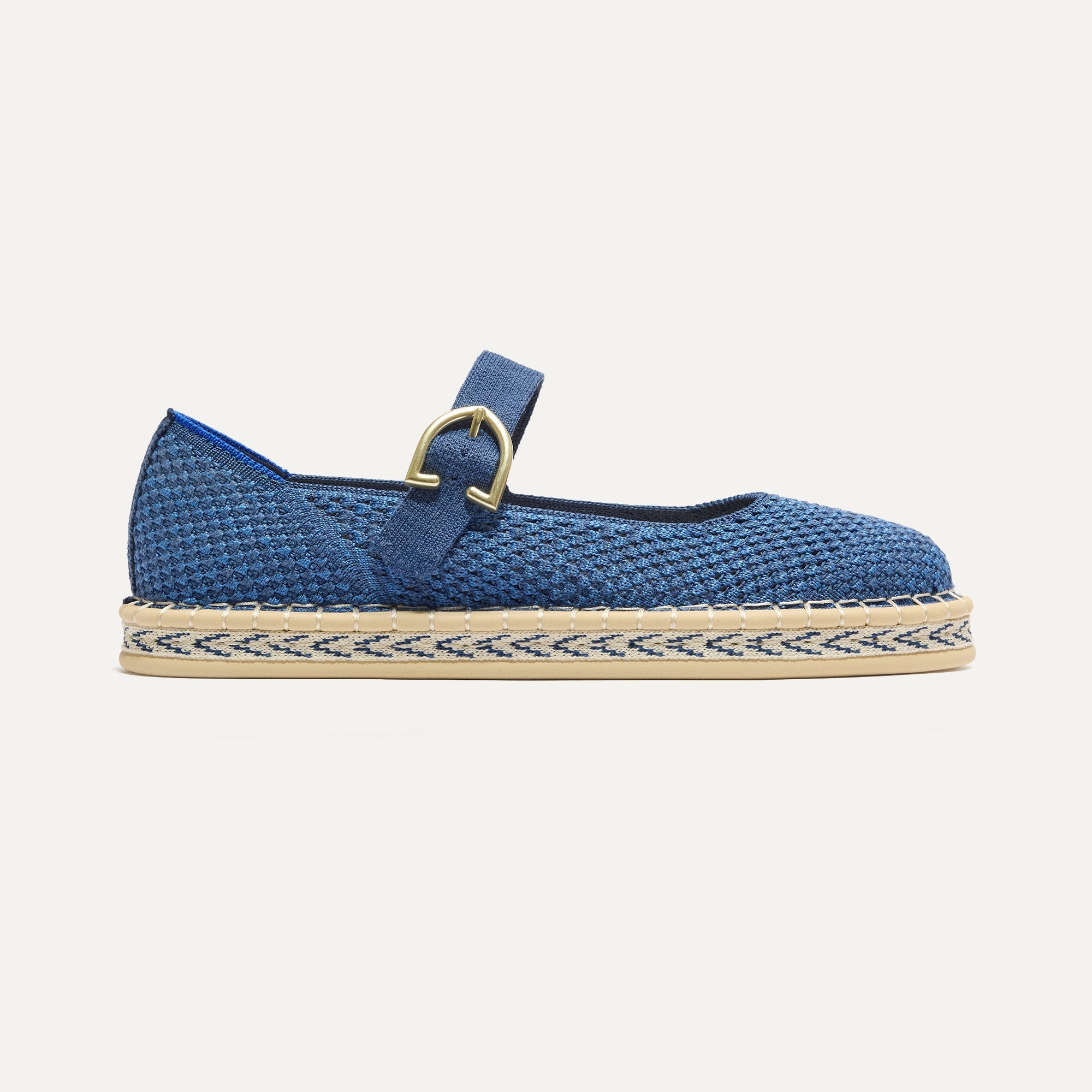 side | The Espadrille Mary Jane in Blue Breeze, shown from the side.
