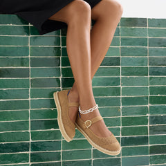 hover | Model wearing The Espadrille Mary Jane in Wren. 