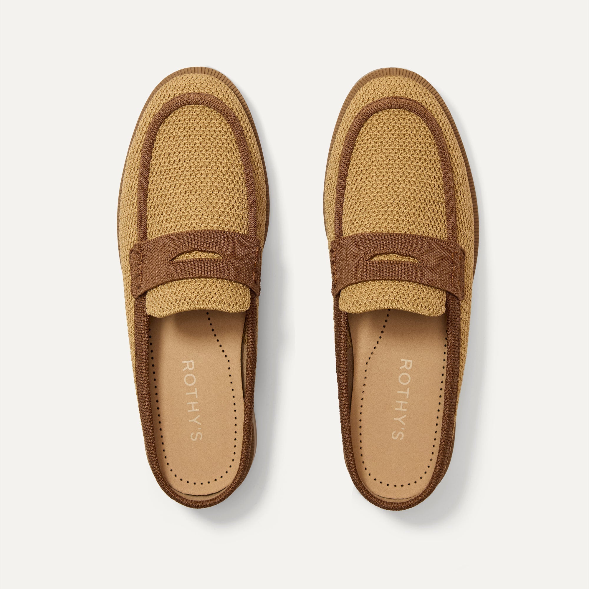 The Penny Loafer Mule in Wheat Raffia-Knit shown from the top.