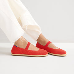 hover | Model wearing The Cruiser Mary Jane in Poppy Raffia-Knit.