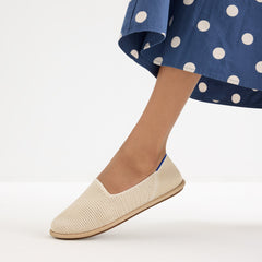 hover | Model wearing The Cruiser Loafer in White Raffia-Knit.