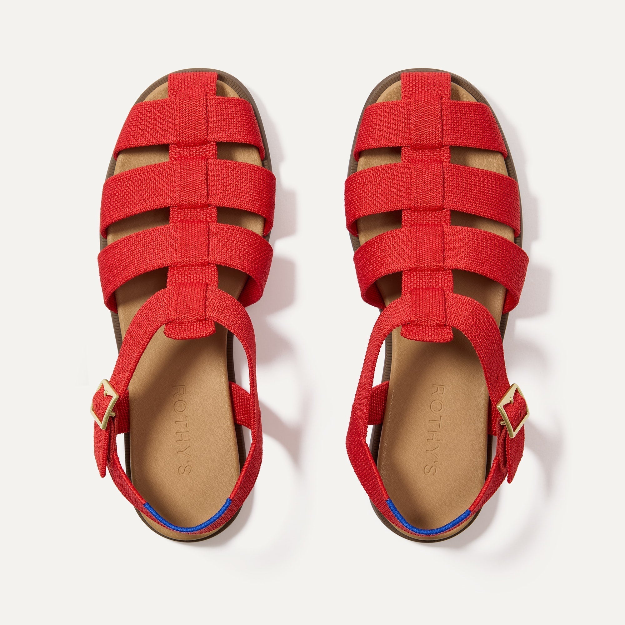 The Fisherman Sandal in Scarlet shown from the top.