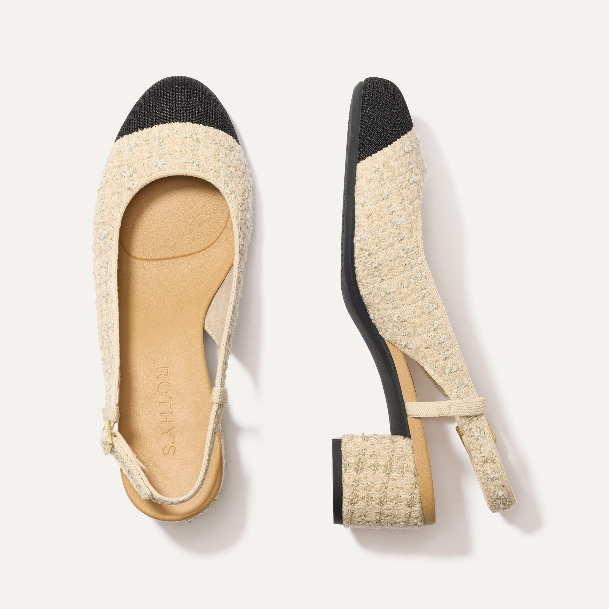The Heel Ballet Slingback in Pearl Tweed shown from the top.