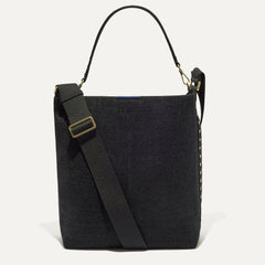 PDP |The Bucket Bag in ReVelvet™ Black shown from the front.