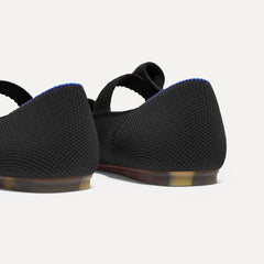 Close up of the heel of The Kids Tux Bow Mary Jane in Black.