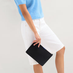 hover | Model shown holding the Convertible Clutch in Black Espresso Open-Knit.