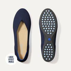 PDP |The Daily Flat in Navy shown from the top with one shoe showing the outsole. 