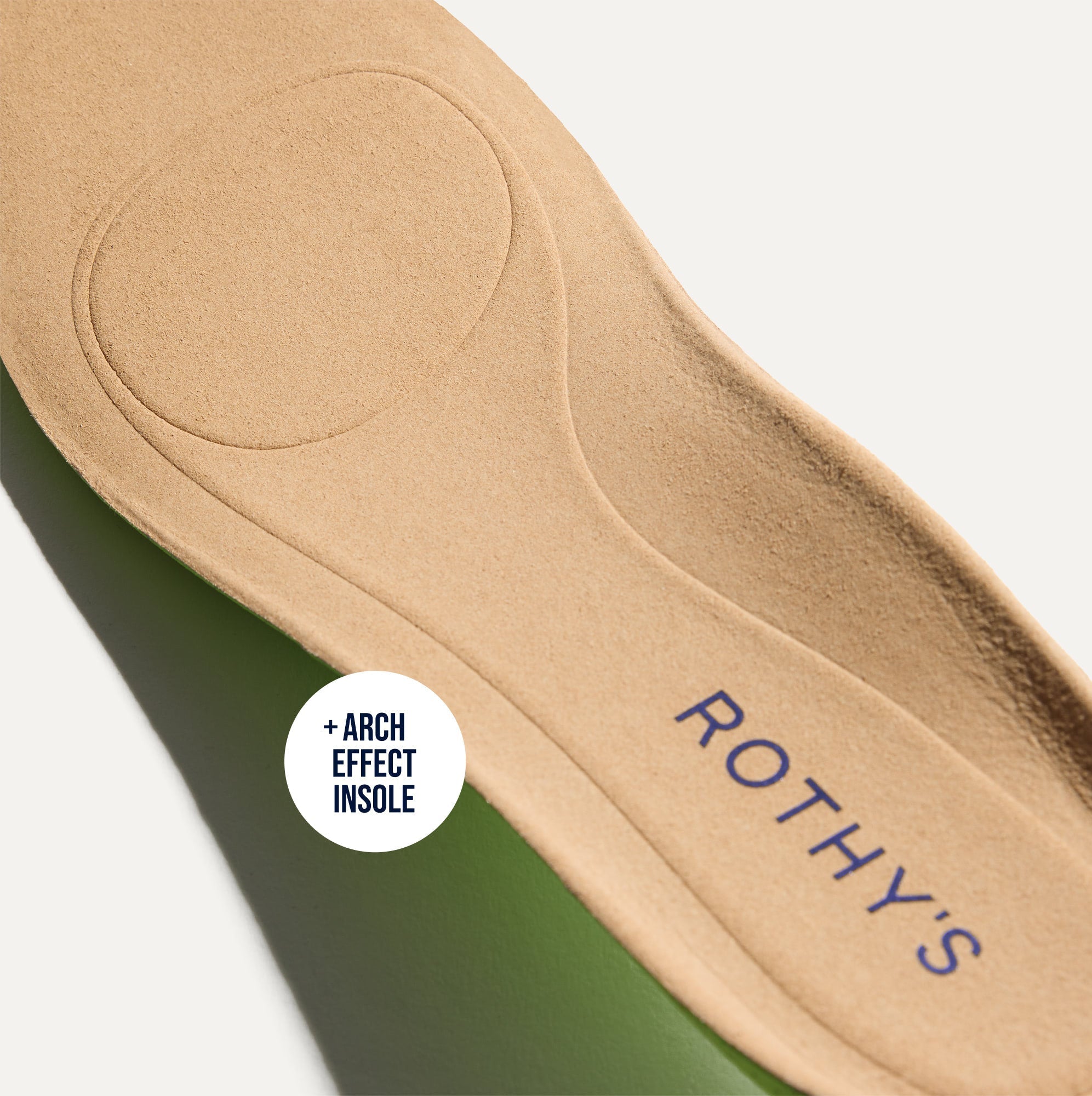 Close up of the Arch Effect Insole on The Daily Flat in Sable Spot. 