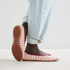 hover | Model wearing The Daily Flat in Coral Cabana Stripe. 