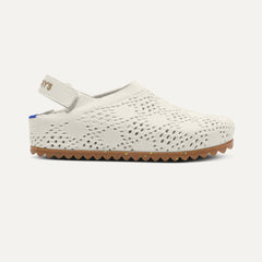 side | The Kids Clog in White Crochet shown from the side. 