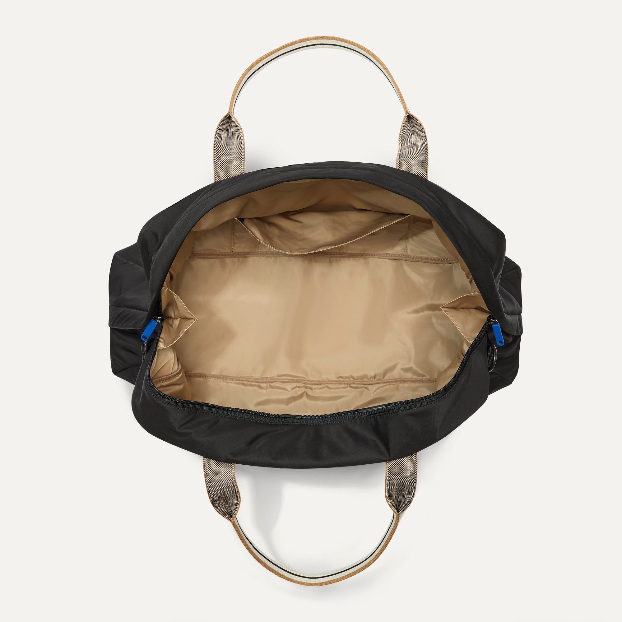 The Travel Duffle in Ink shown open from the top. 