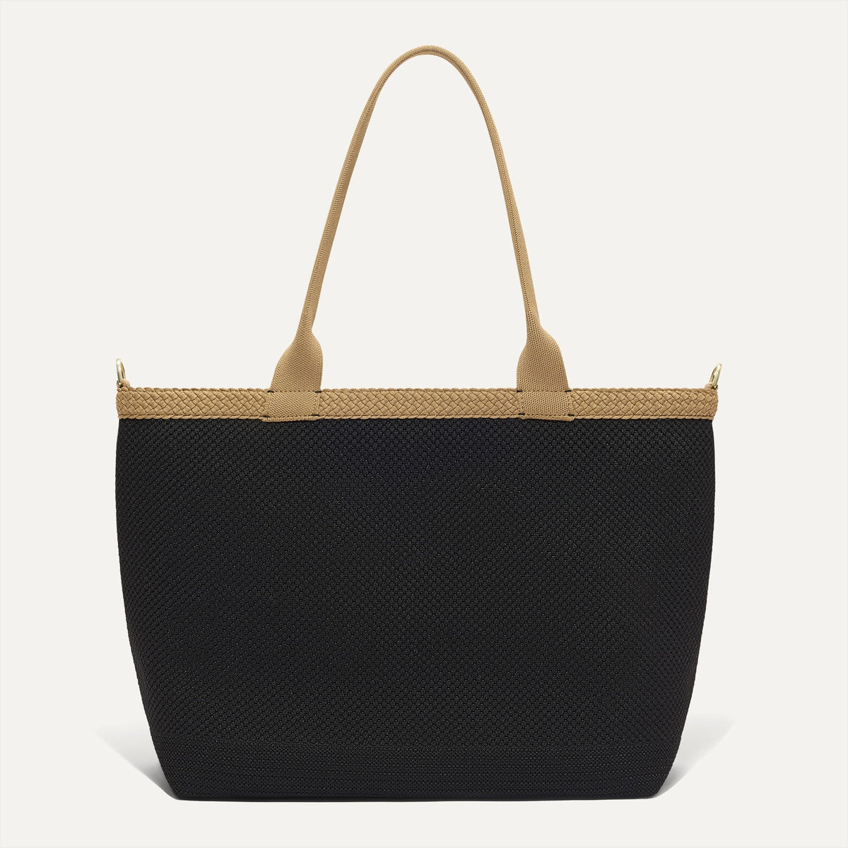 PLP |The Lightweight Zip Tote in Black Espresso Open-Knit shown from the front.
