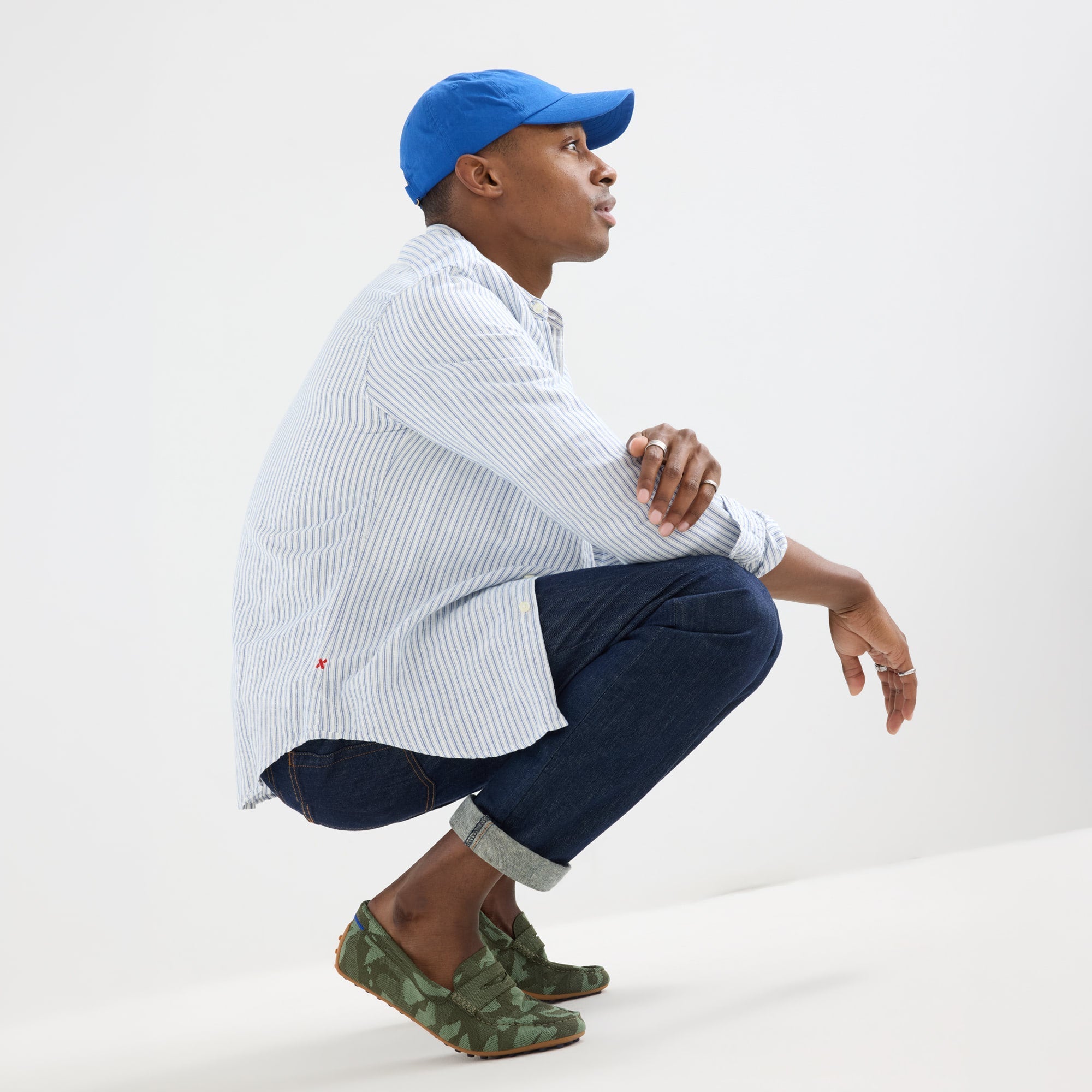 model | An alternate image of a model wearing the Men's Daily Driver in Forest Camo.