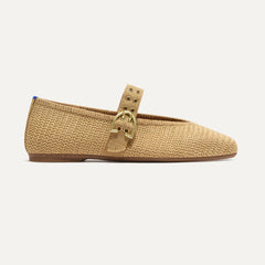 side | The Max Buckle Mary Jane in Tan Woven shown from the side.