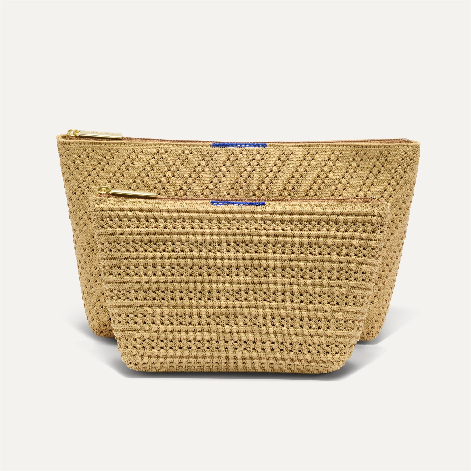 PDP |The Travel Pouch Set in Brown Butter Crochet shown from the front.