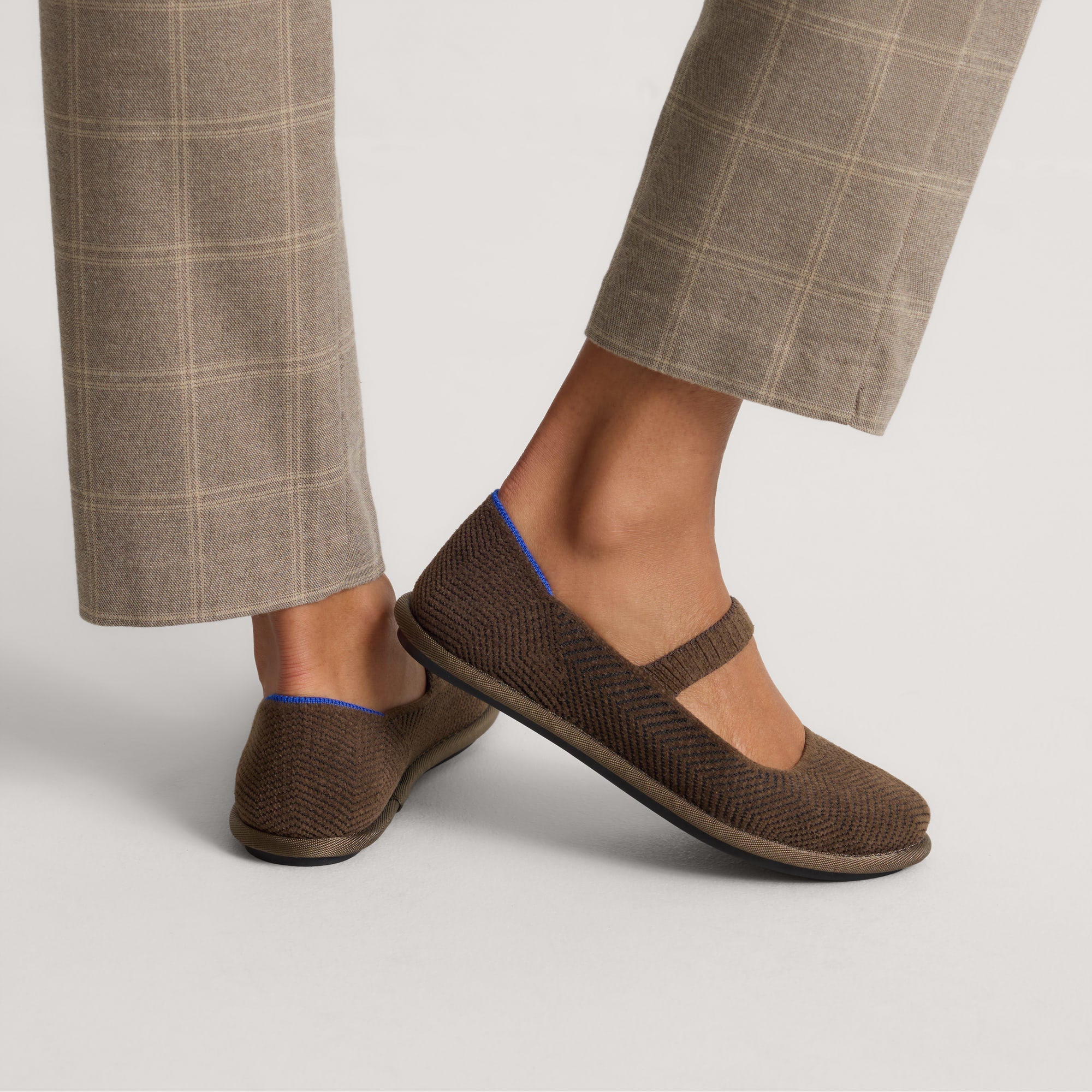 hover | Model wearing The Cruiser Mary Jane in ReVelvet Dark Herringbone.