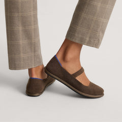 hover | Model wearing The Cruiser Mary Jane in ReVelvet Dark Herringbone.