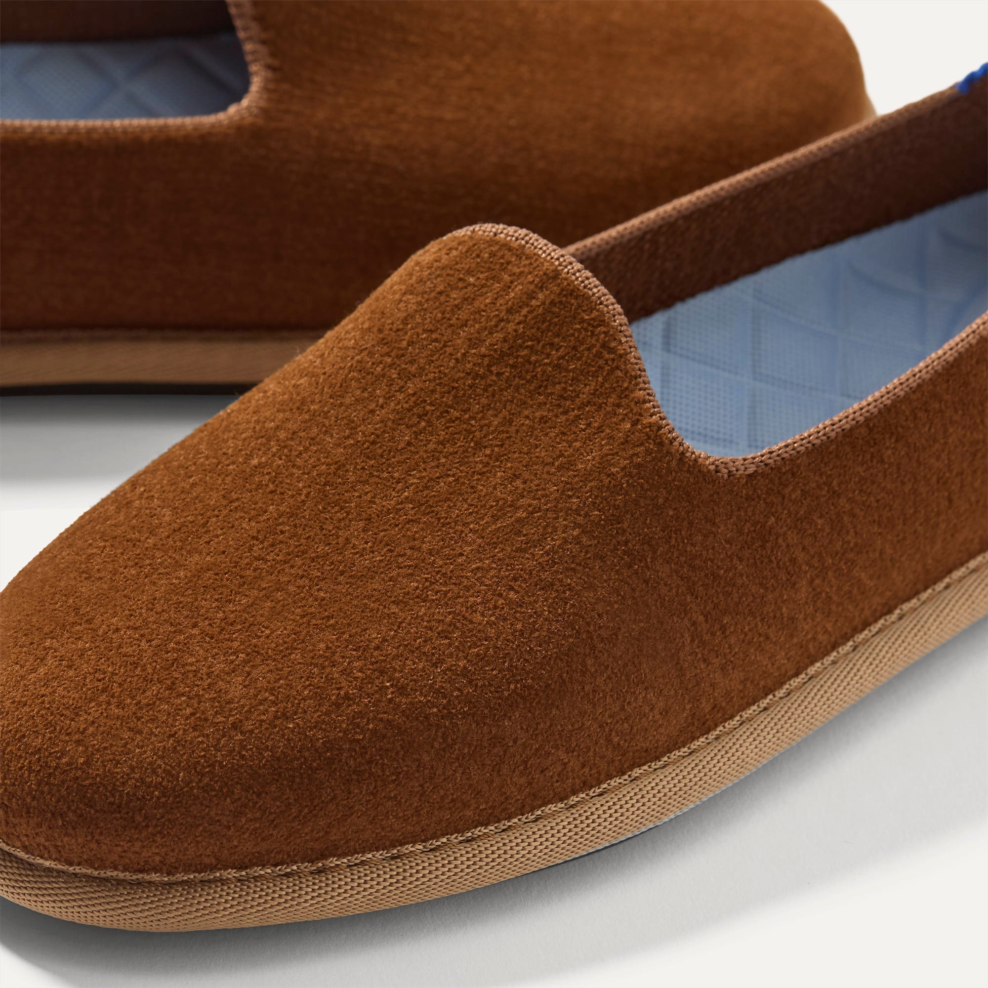 macro | The toe and vamp of The Cruiser Loafer in ReVelvet Russet. 