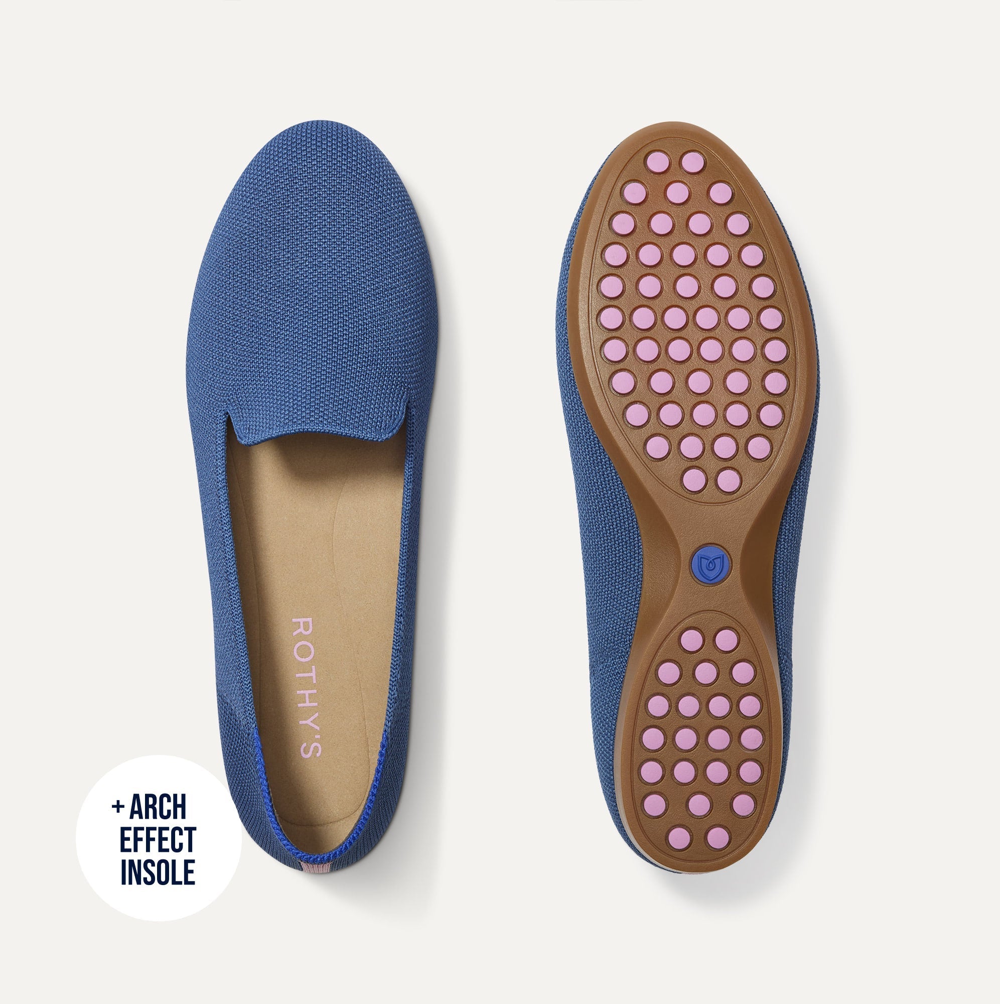 PDP |The Daily Loafer in Blue Trench shown from the top with one shoe showing the outsole. 