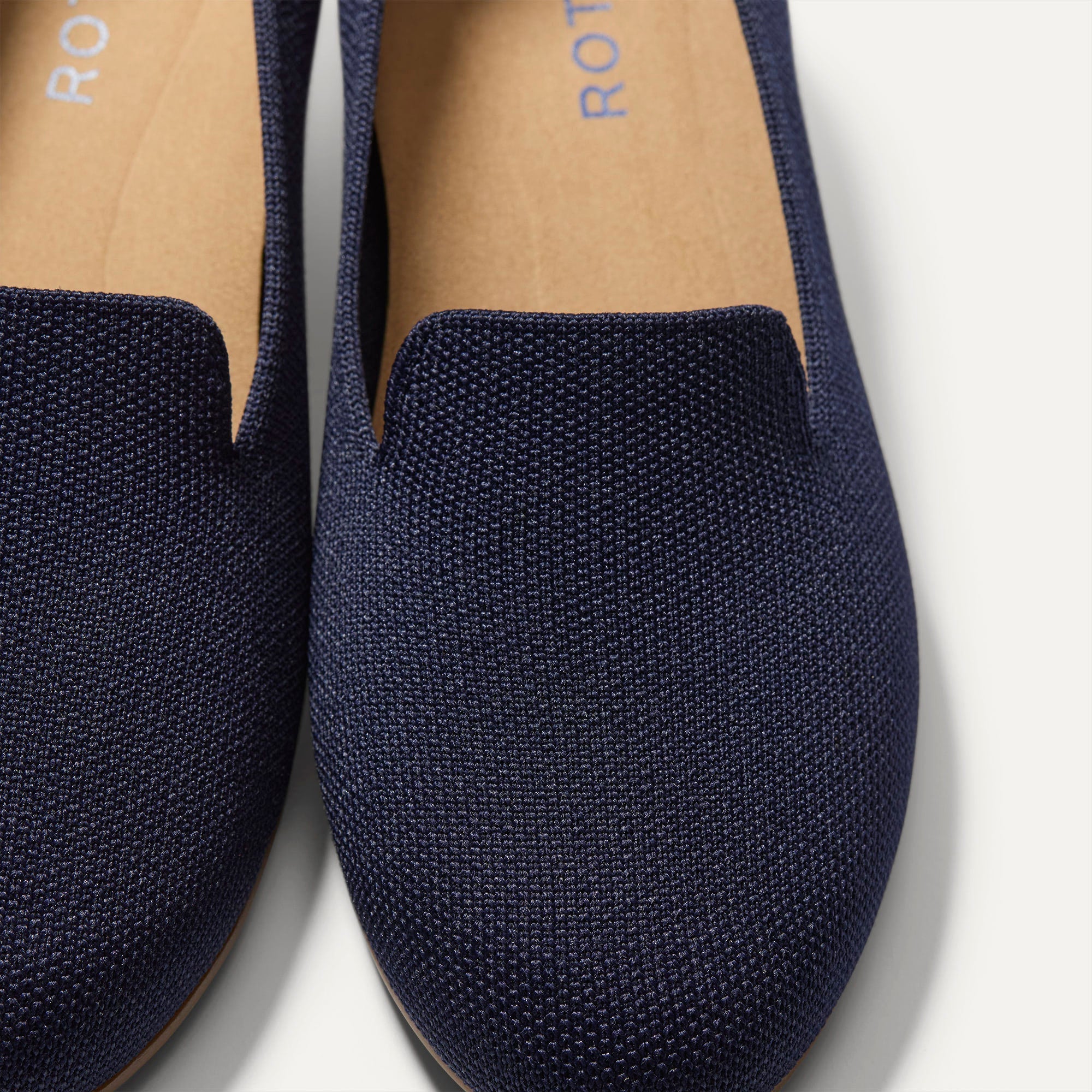 macro | Close up of the toe and vamp of The Daily Loafer in Navy. 