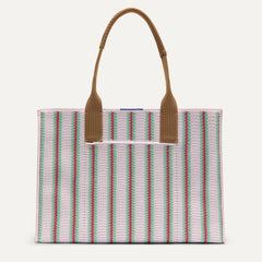 PDP |The Classic Tote in Watermelon Market Stripe, shown from the front. 