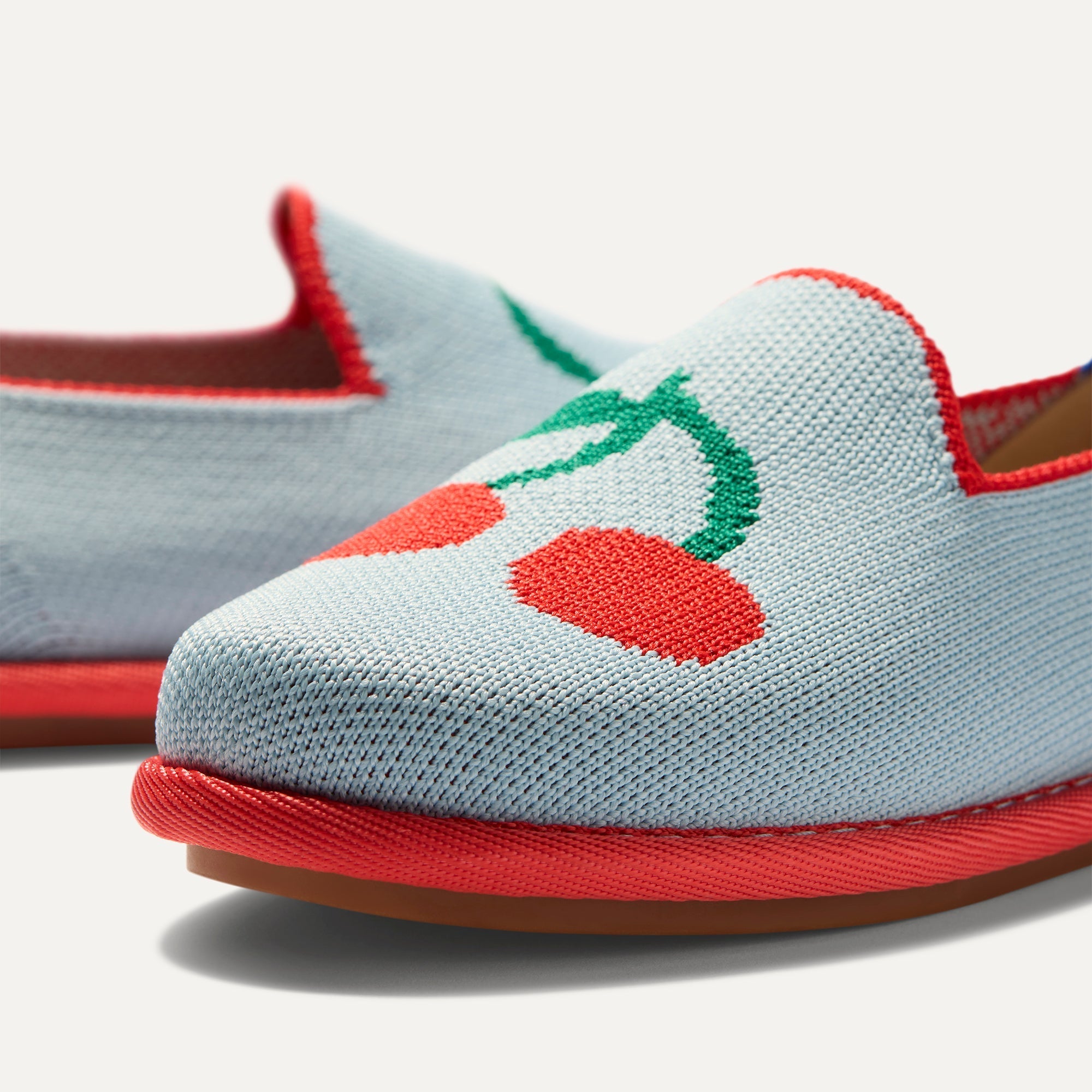 The Mini Loafer in Cherry Blue view with detailing of the front of the shoe.