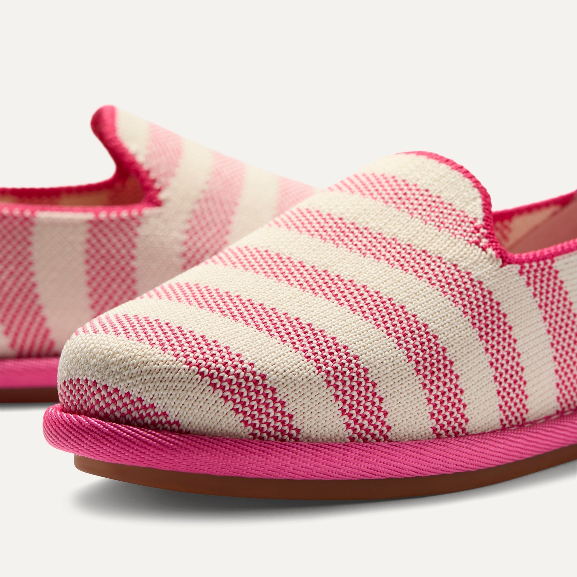 The Mini Loafer in Sorbet Stripe view with detailing of the front of the shoe.