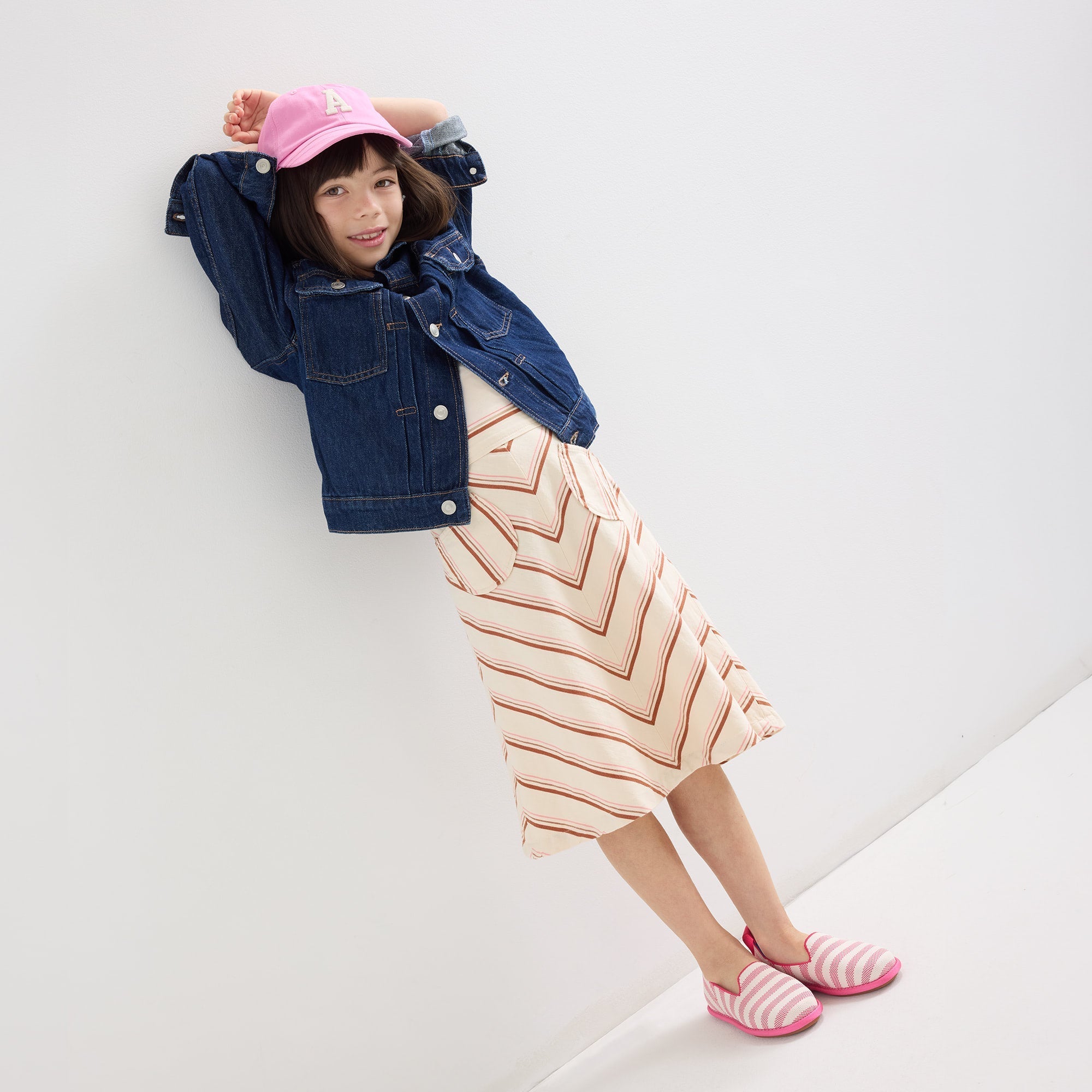 model | An alternate image of a model wearing The Mini Loafer in Sorbet Stripe.