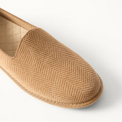 Close up of the toe and vamp of The Men's Cruiser Loafer in ReVelvet™ Pecan Herringbone.
