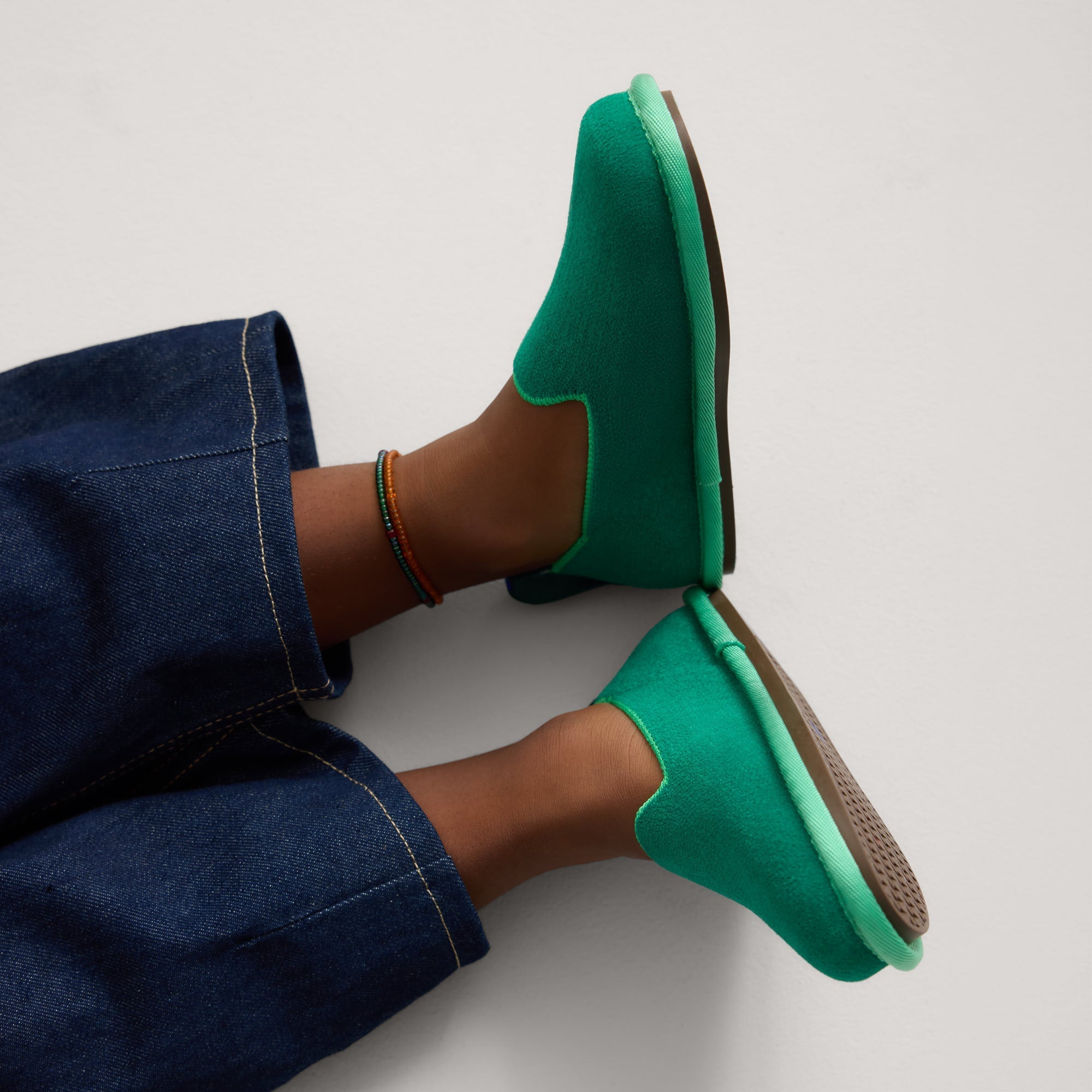 hover | Model wearing The Mini Loafer in ReVelvet™ Peapod. 