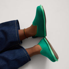 hover | Model wearing The Mini Loafer in ReVelvet™ Peapod. 