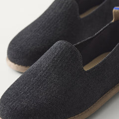The Mini Loafer in ReVelvet™ Black view with detailing of the front of the shoe.