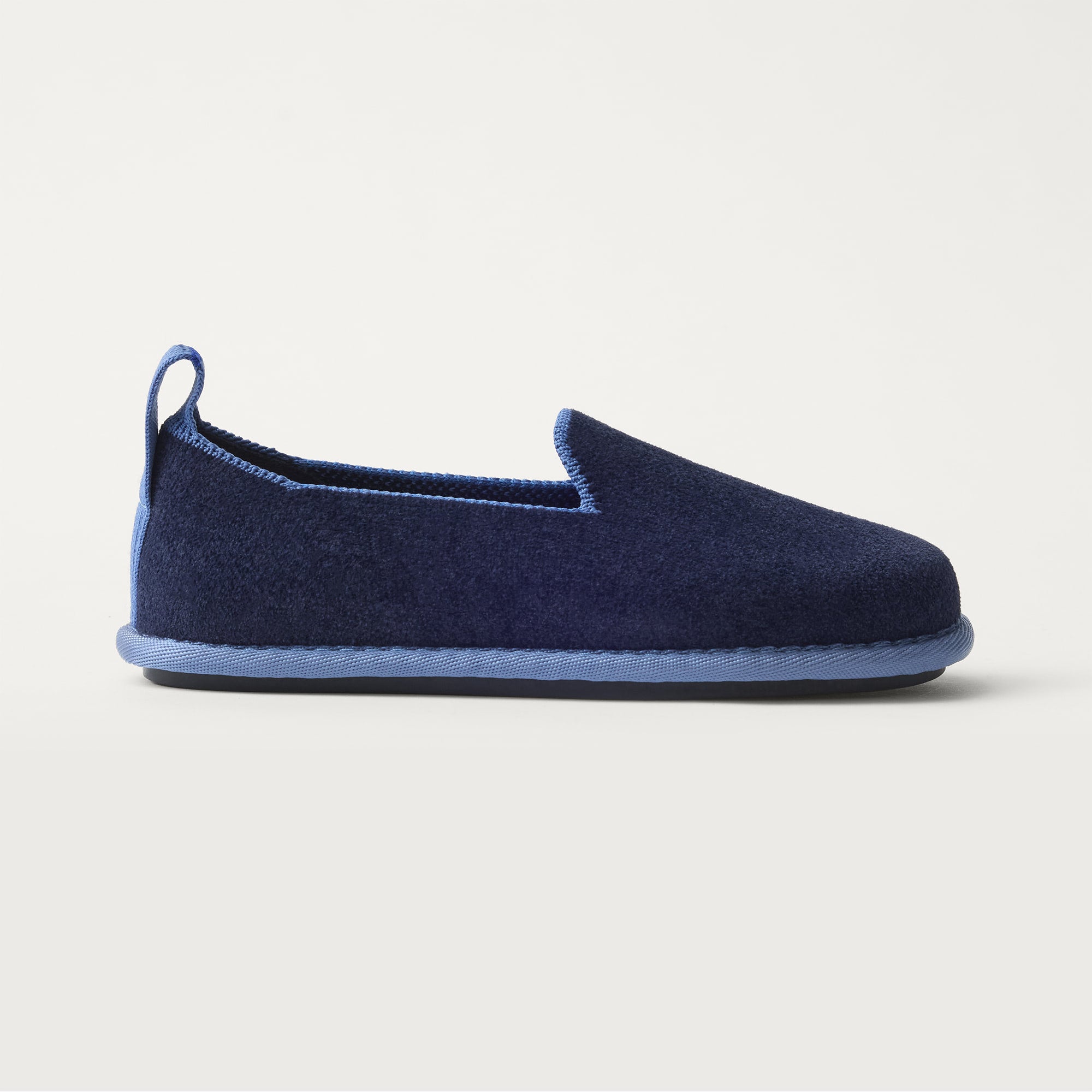 The Mini Loafer in ReVelvet™ Sailor shown from a side view showing the outsole.
